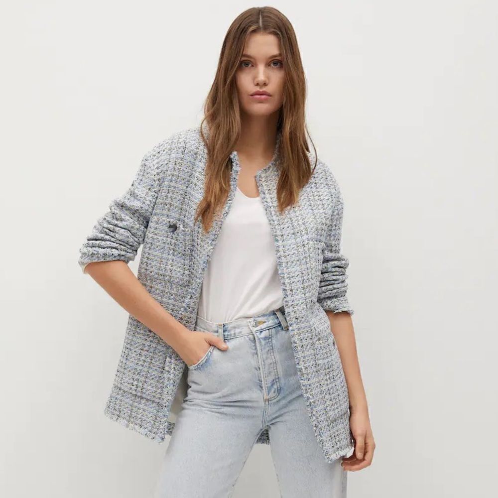 Mango Tweed Blazer Open Front New - Picture 3 of 8